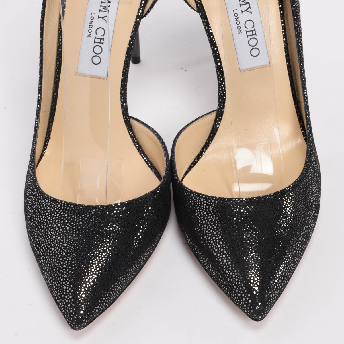 Jimmy Choo Anthracite Metallic Spotted Suede Lucy Pumps 40
