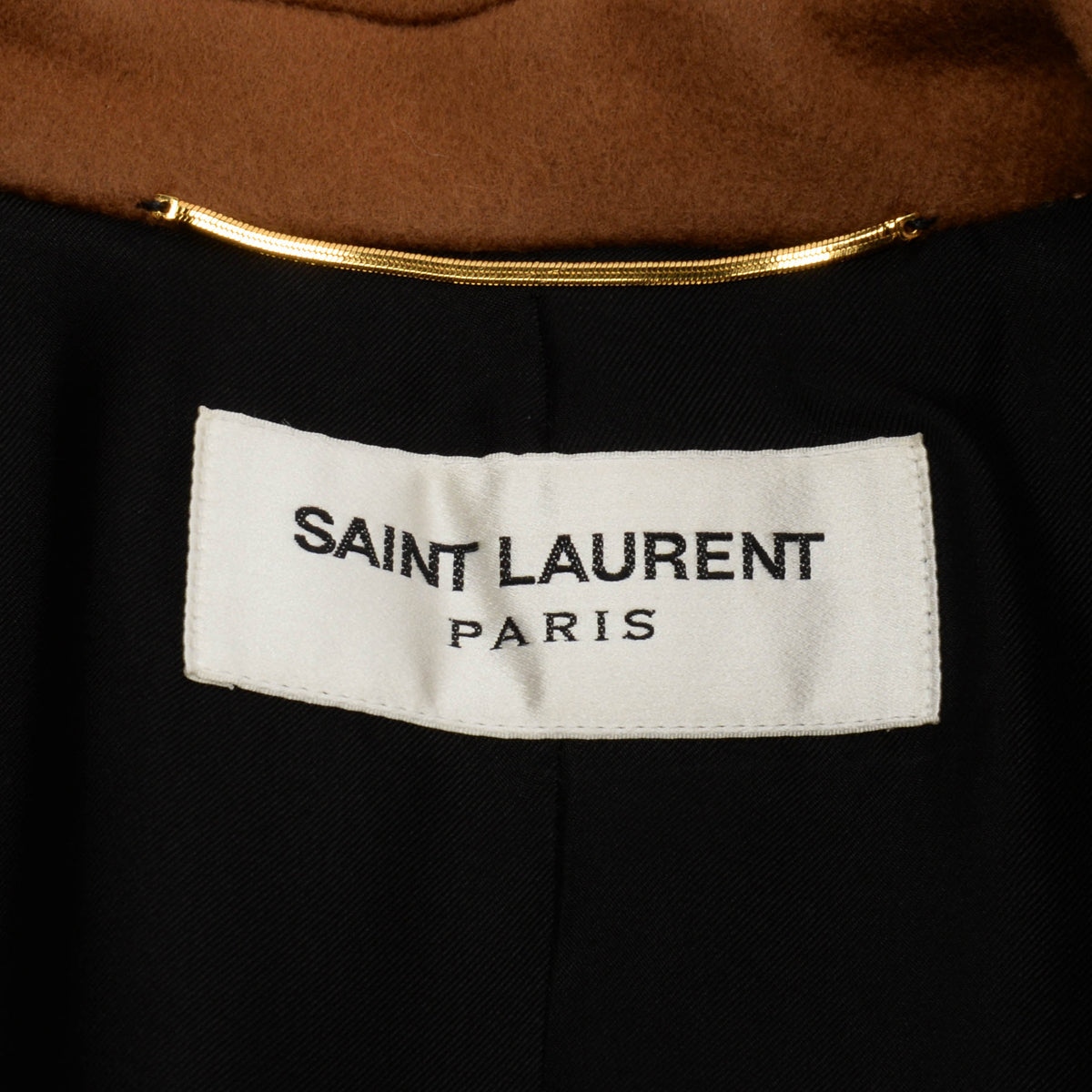 Saint Laurent Camel Wool Double Breasted Coat FR 38