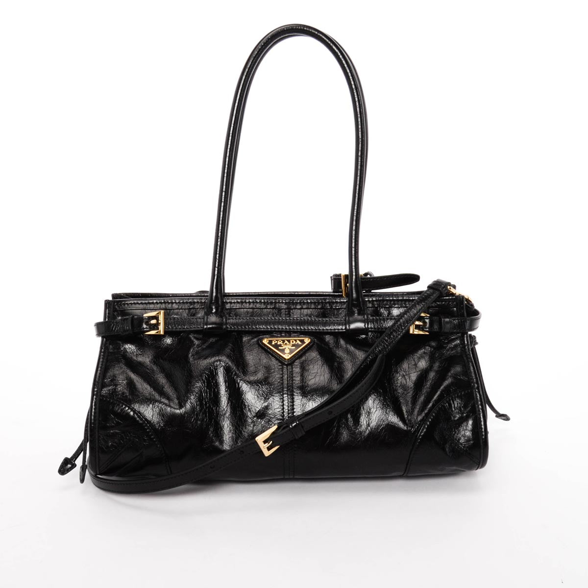 Prada Black Glossy Leather Medium Bonnie Bag