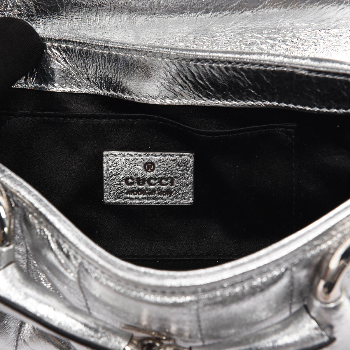 Gucci Silver Matelasse Small Horsebit Chain Bag