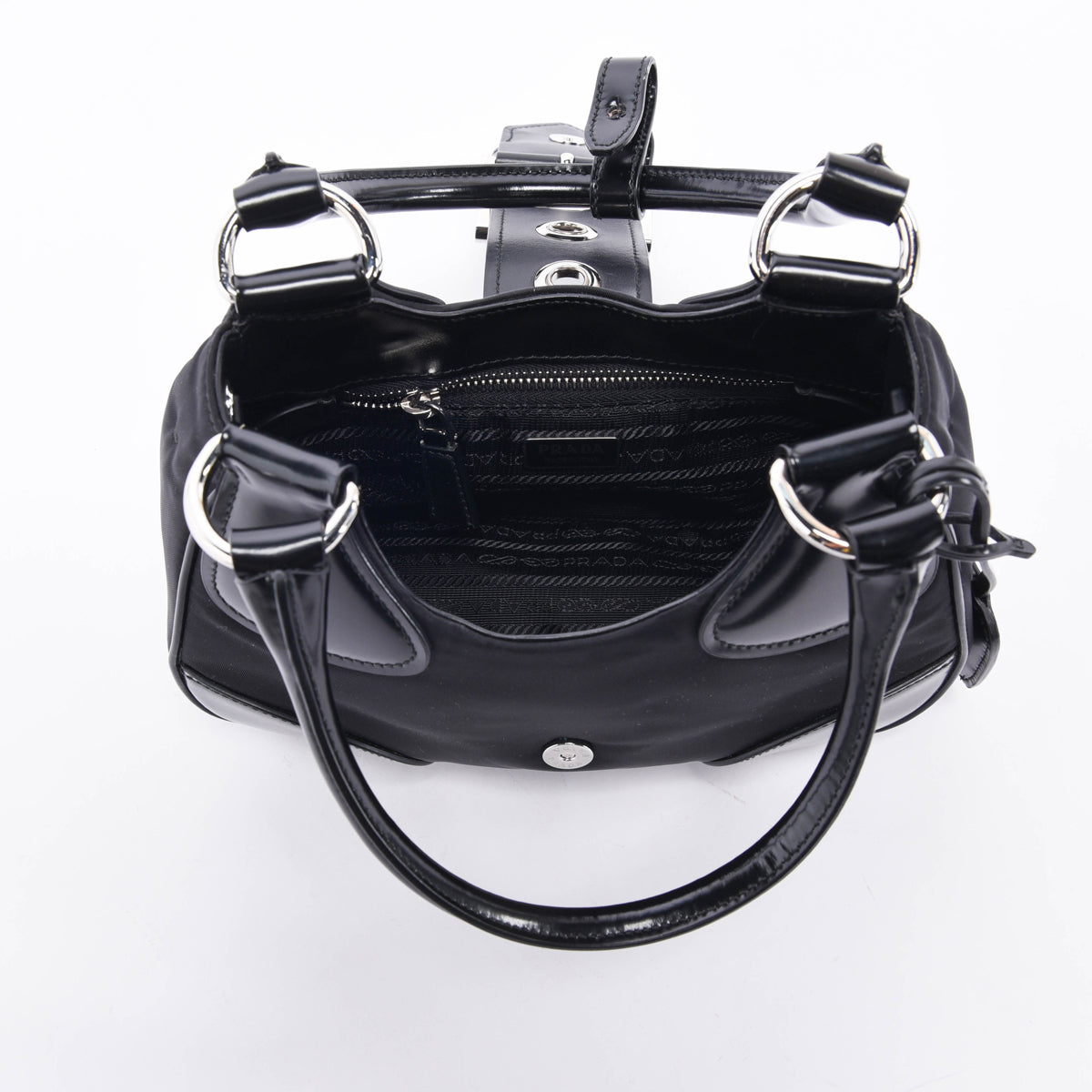 Prada Black Re-Nylon & Shiny Calfskin Moon Mini Bag