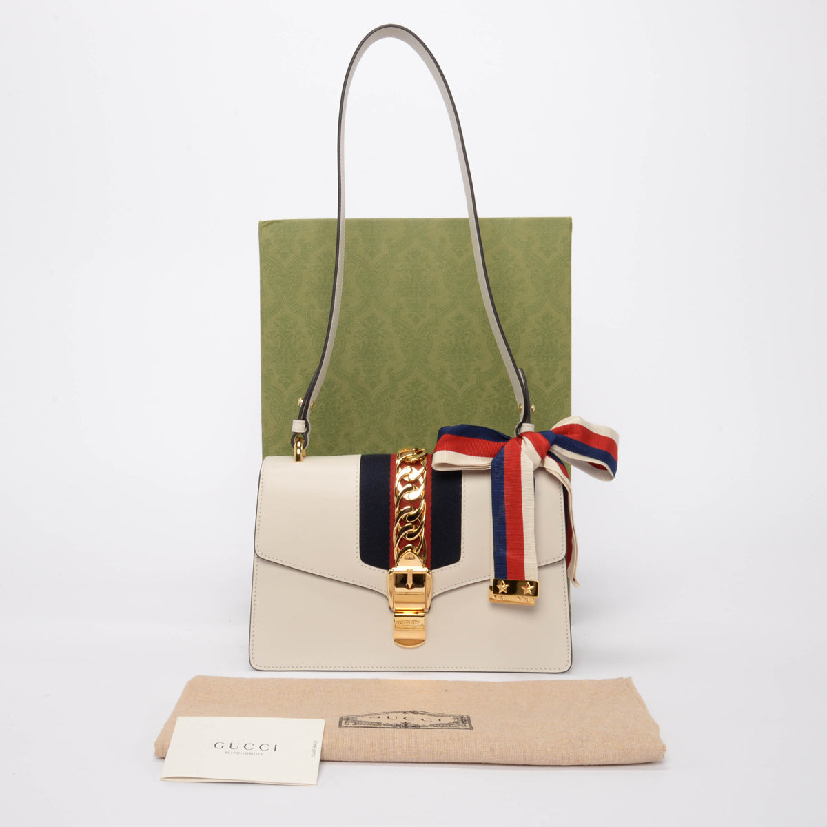 Gucci White Calfskin Small Sylvie Shoulder Bag