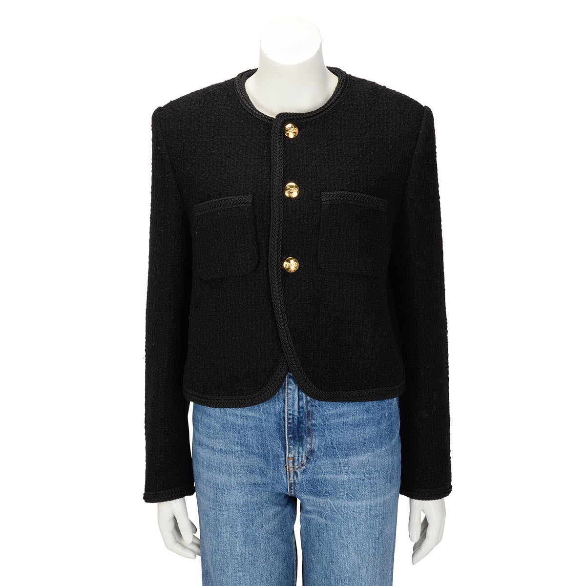 Celine Black Boucle Tweed Chasseur Jacket FR 42