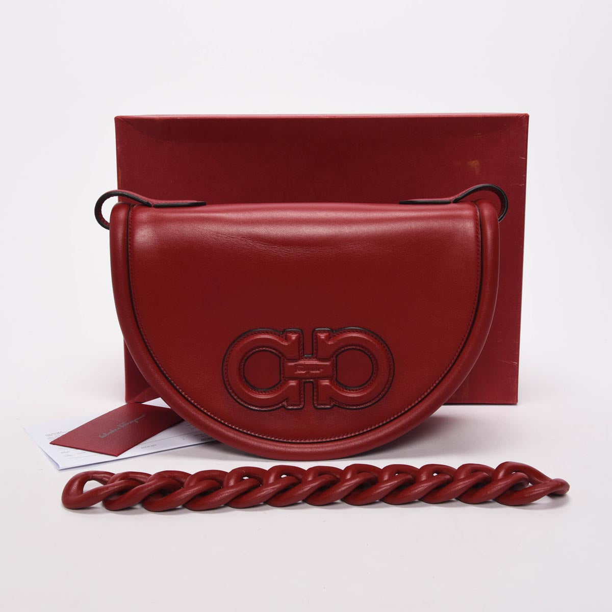 Ferragamo Red Sella Calfskin Aura Shoulder Bag