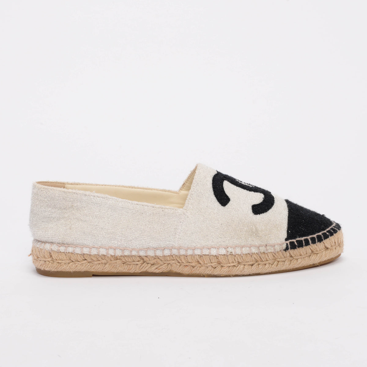 Chanel Light Grey Lurex Boucle CC Espadrilles 41