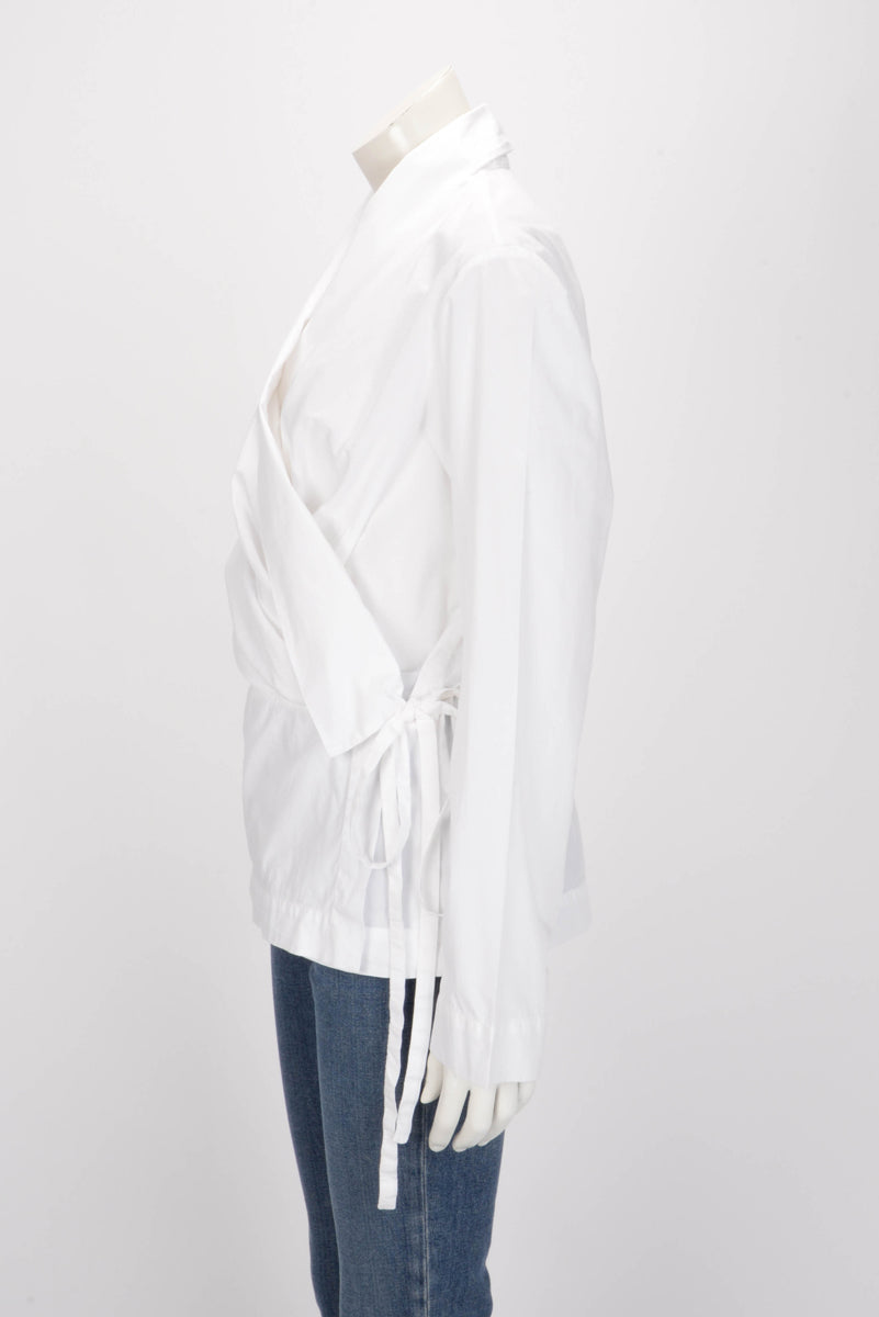 Dries Van Noten White Cotton Tie Blouse FR 44