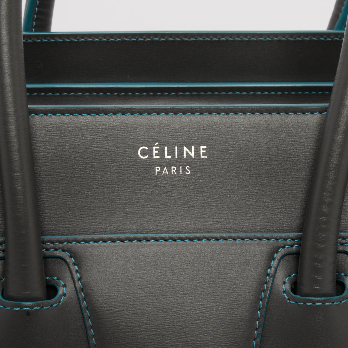 Celine Grey & Turquoise Smooth Calfskin Debossed Micro Luggage Tote