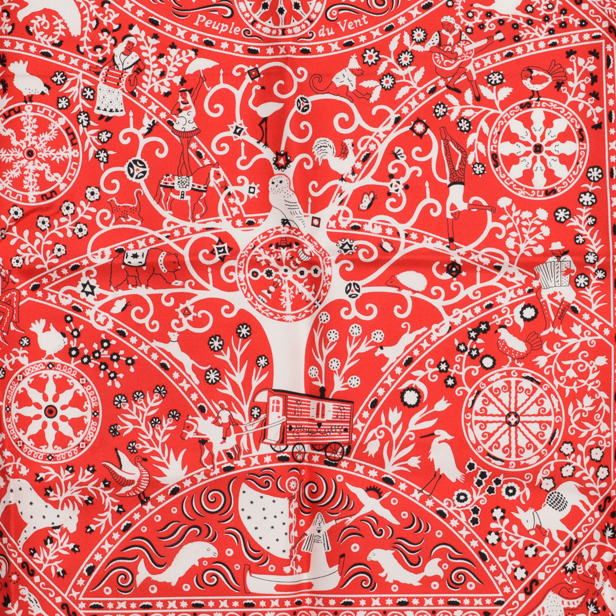 Hermes Red Silk Peuple Du Vent Bandana Scarf