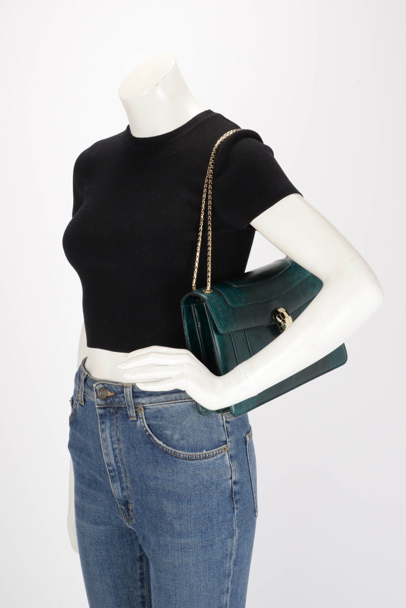 Bulgari Emerald Karung Medium Serpenti Forever Shoulder Bag