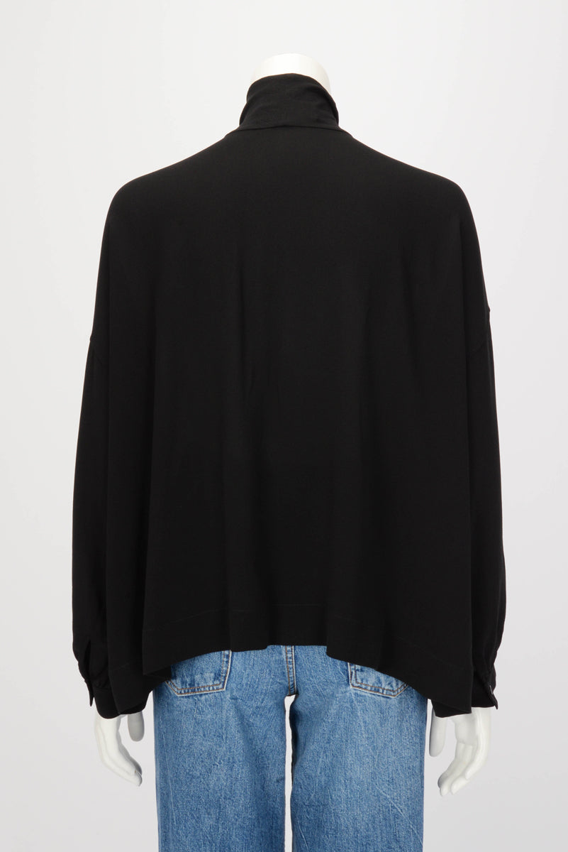 Balenciaga Black Silk Neck Tie Blouse FR 40