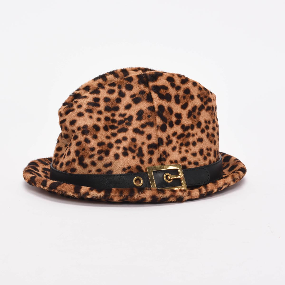 Gucci Leopard Print Pony Hair Buckle Trim Fedora