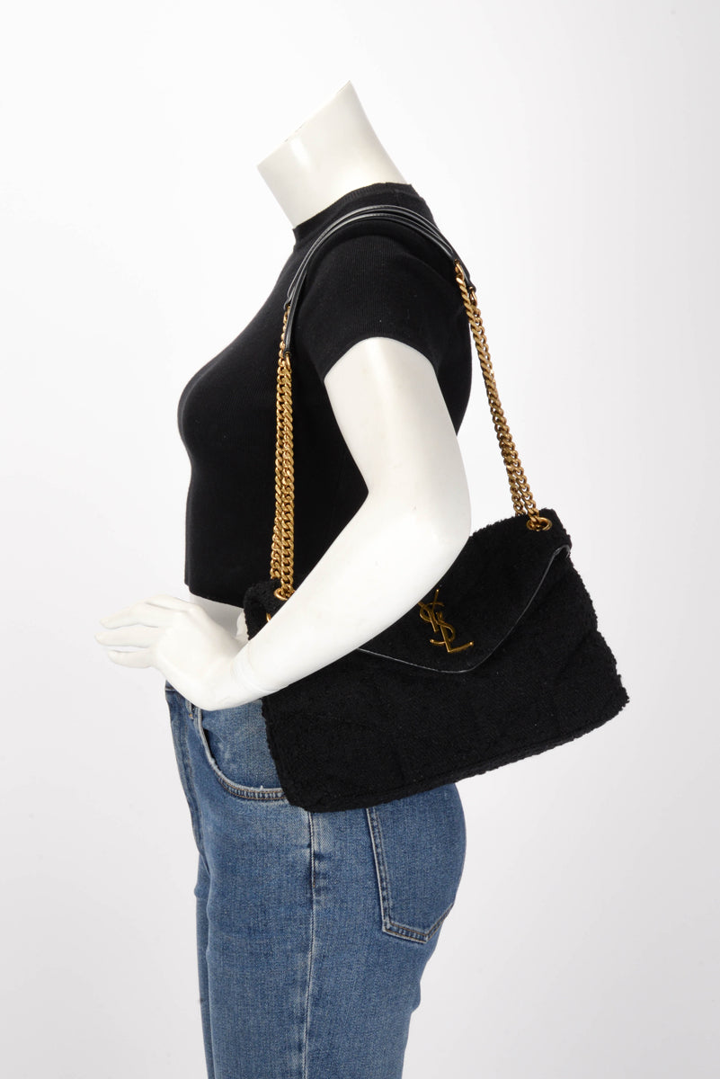 Saint Laurent Black Boucle Tweed Small Lou Lou Puffer Bag