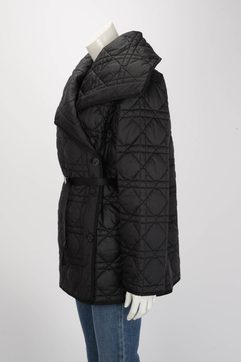 Dior Black Technical Taffeta Cannage Belted Puffer Jacket FR 40