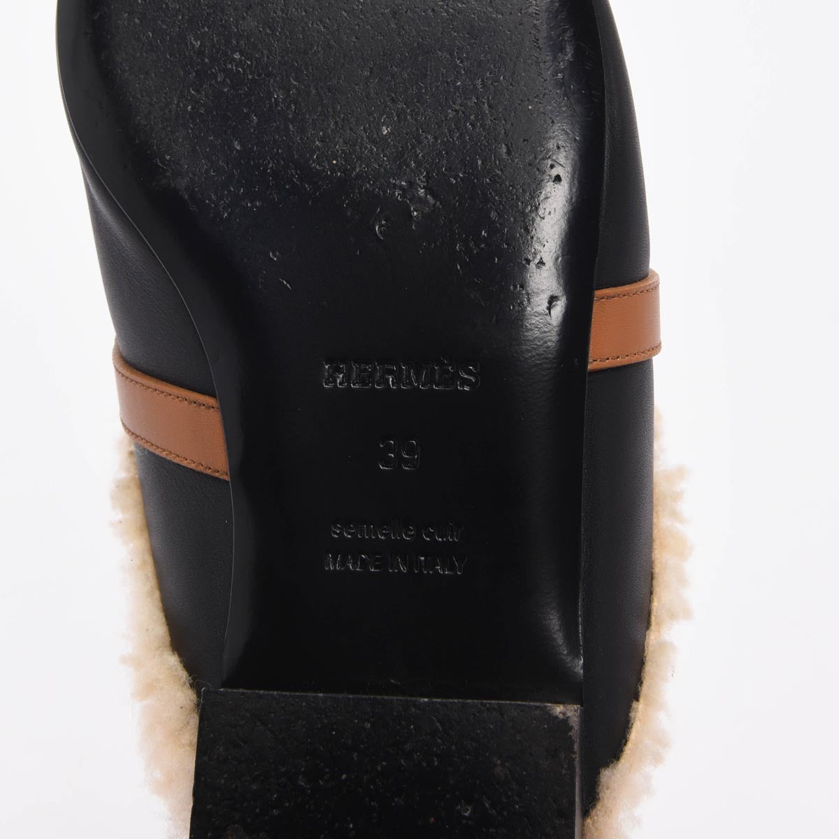 Hermes Black & Natural Goatskin & Shearling Oz Mules 39