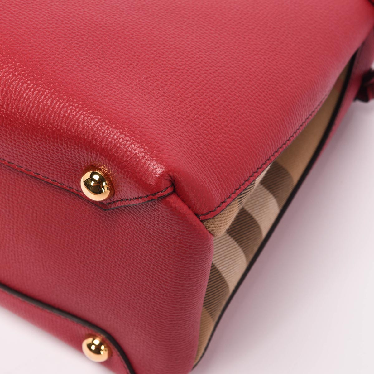 Burberry Red Derby Leather House Check Medium Banner Tote
