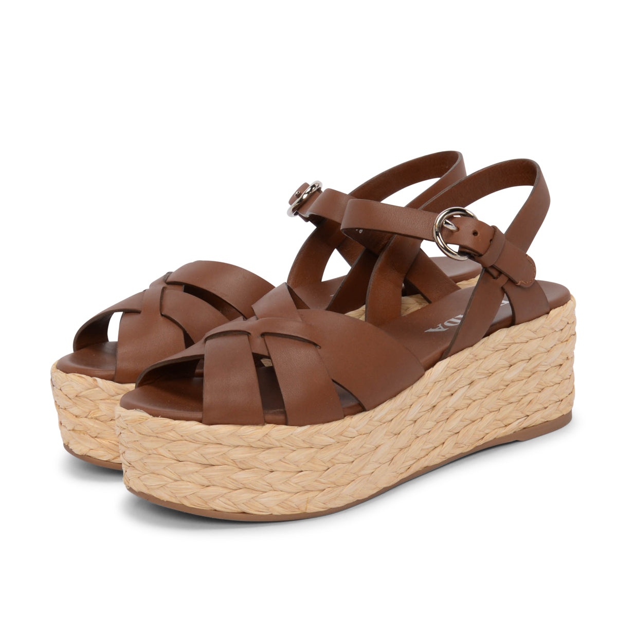 Prada Brown Calfskin & Raffia Espadrille Wedges 38