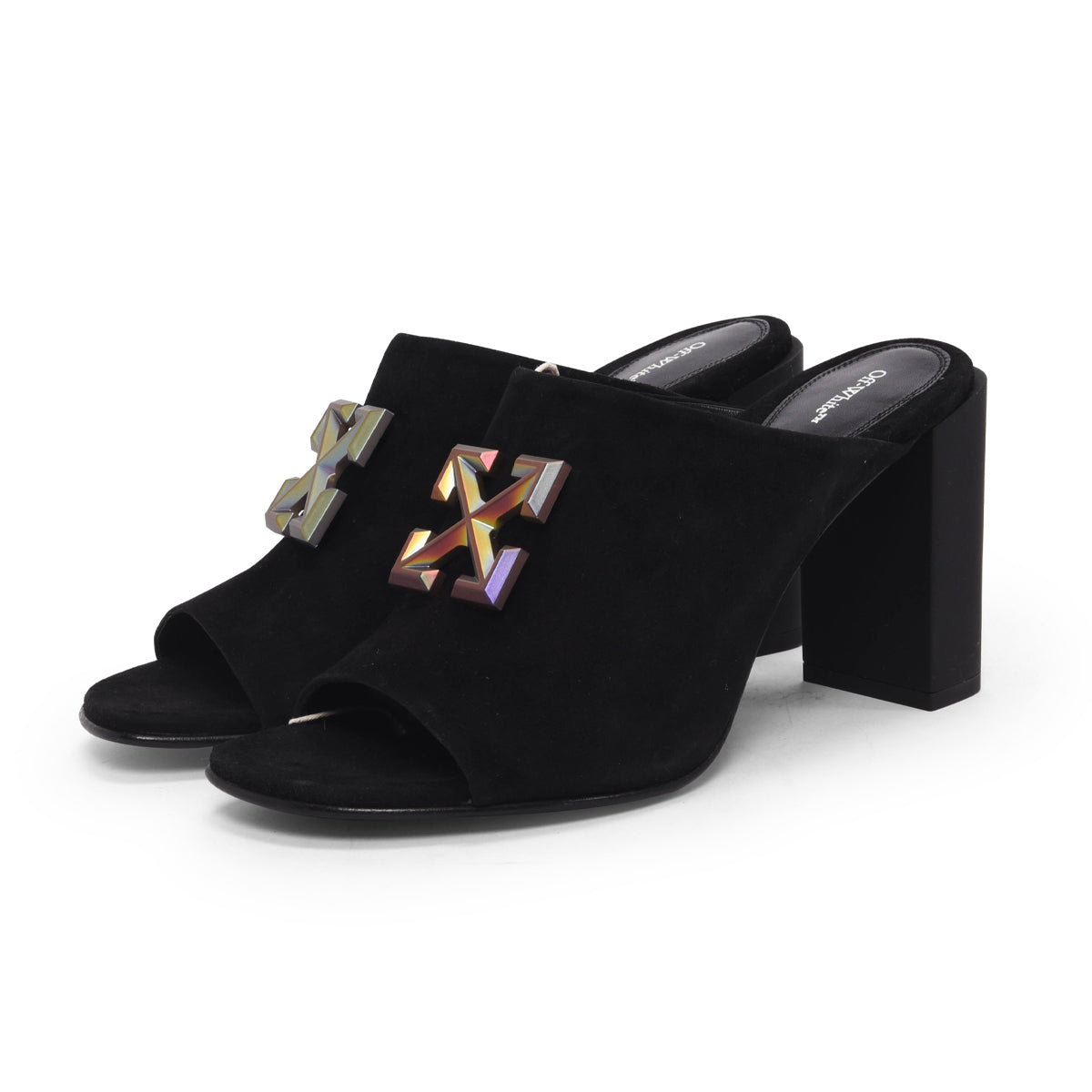 Off-White Black Suede Metallic Arrow Mules 40