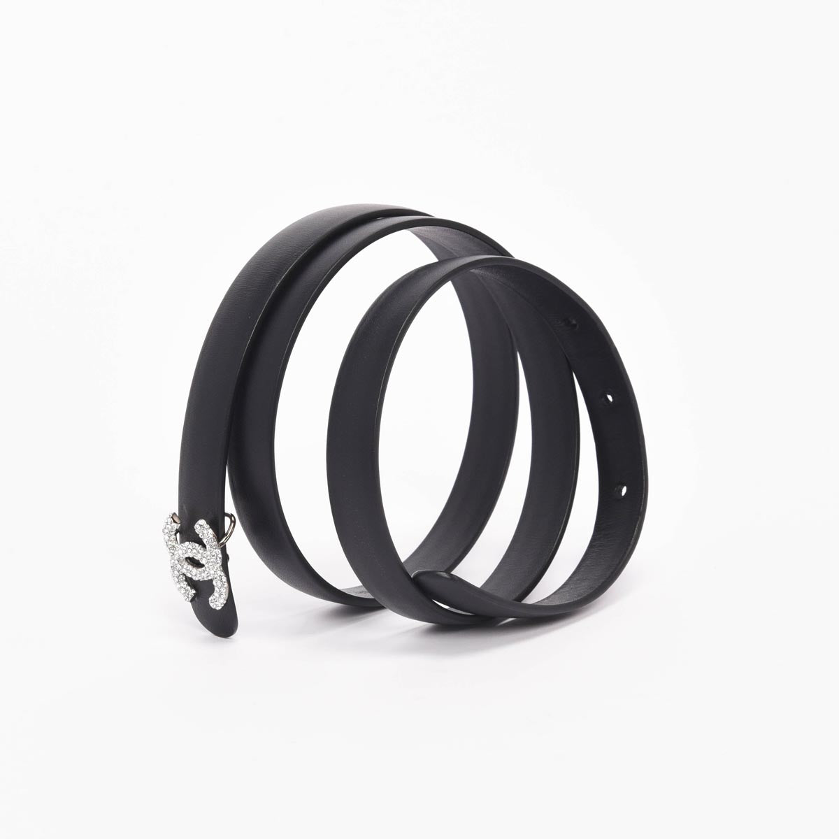 Chanel Black Lambskin Crystal CC Skinny Belt