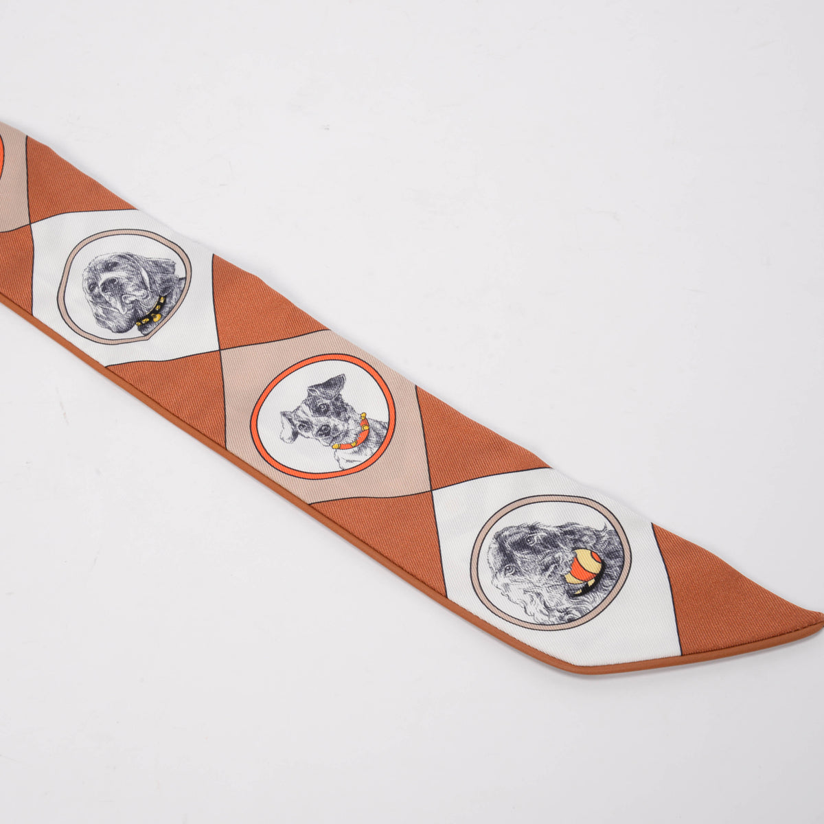Hermes Black Silk & Leather Trim Colliers et Chiens Forever Twilly