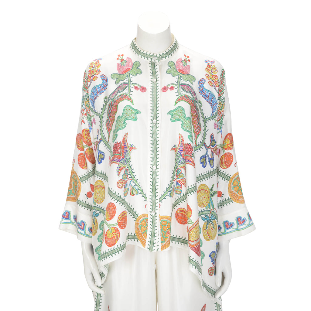 La DoubleJ White & Multicolour Silk Grenadilla Print Blouse S