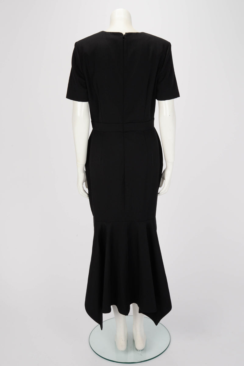 Alexander McQueen Black Wool Pleat Detail Midi Dress IT 48