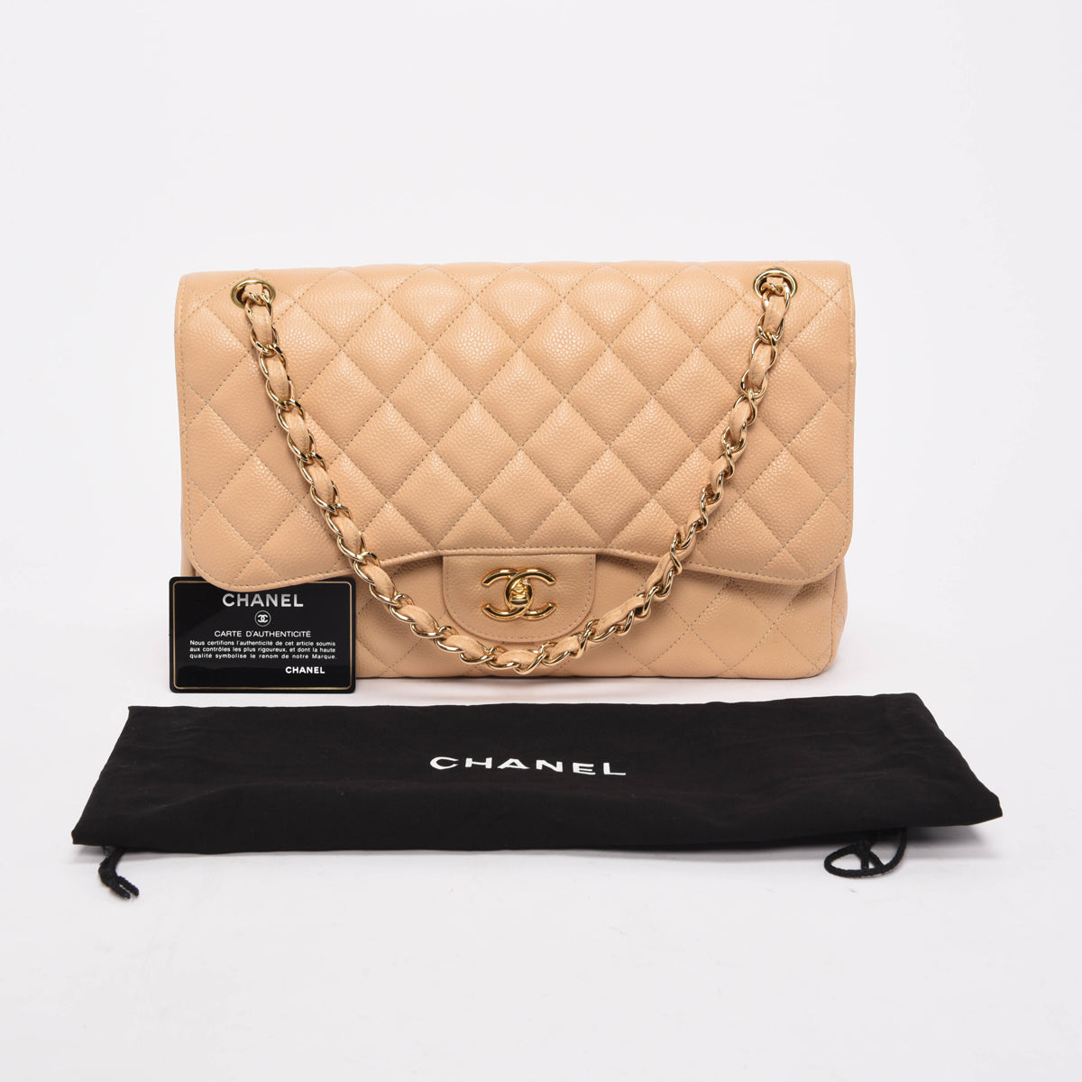 Chanel Beige Quilted Caviar Large Classic Flap Bag