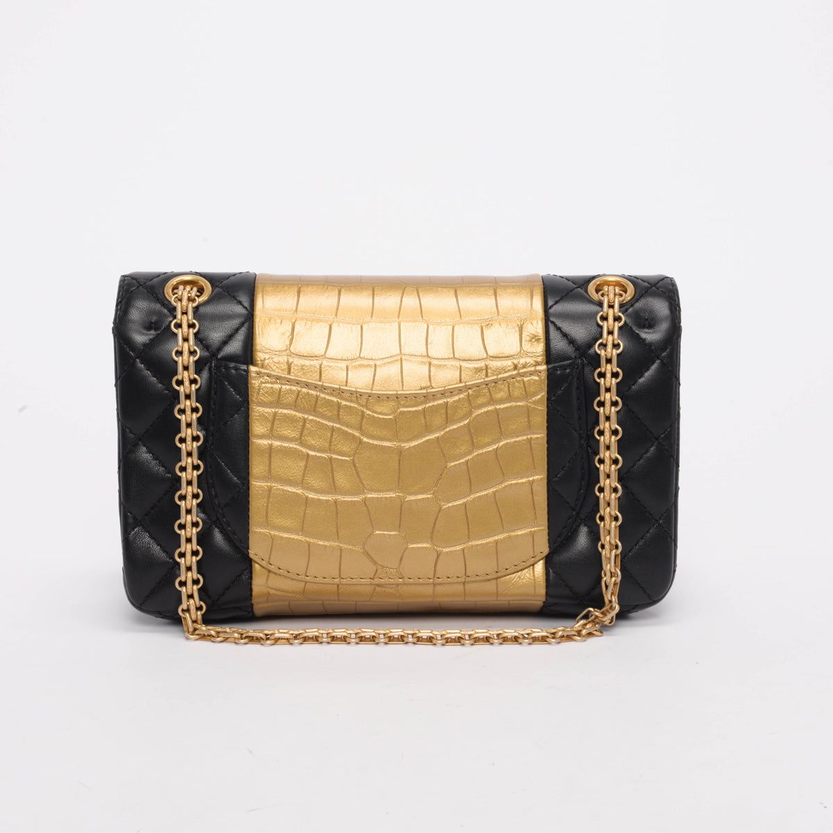 Chanel Black Lambskin Croc Embossed 2.55 Reissue 225 Flap Bag