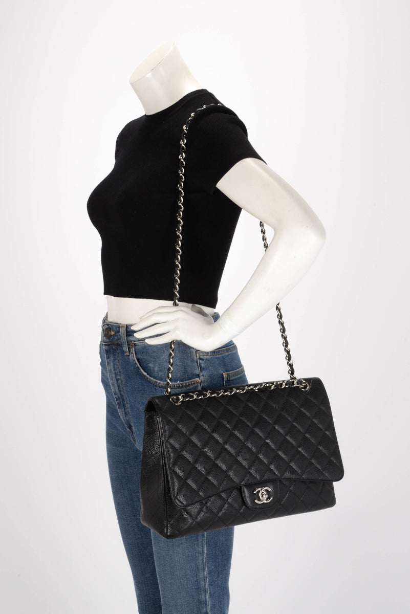 Chanel Black Quilted Caviar Jumbo Single Flap Bag