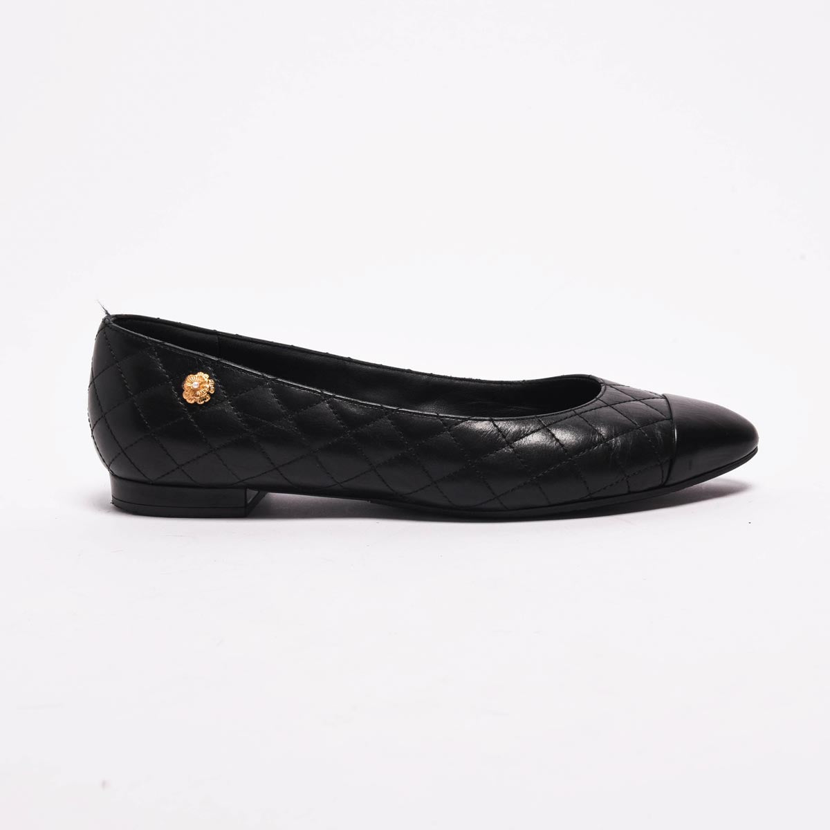 Chanel Black Quilted Camellia Charm Flats 37