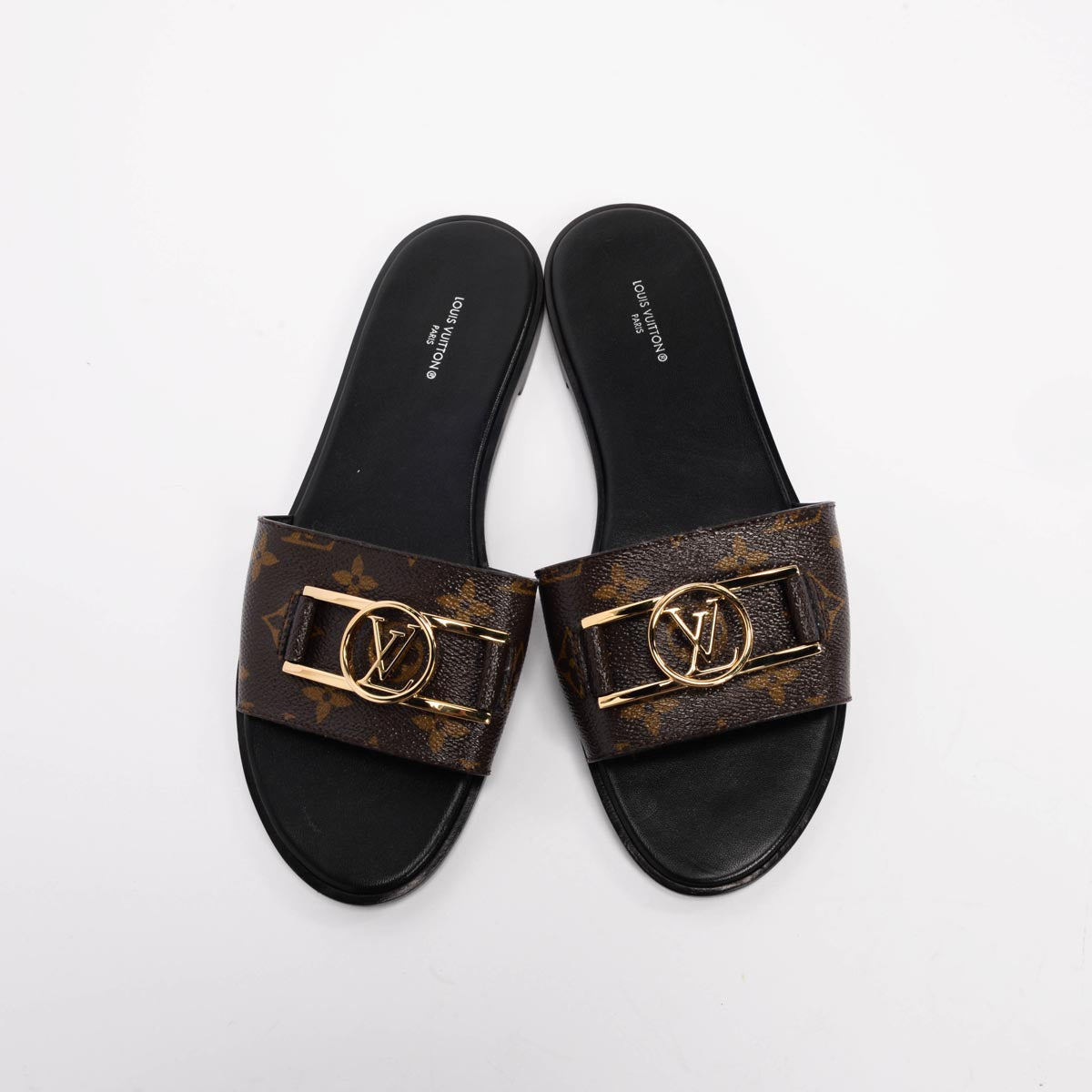 Louis Vuitton Black Monogram Lock It Flat Mules 40