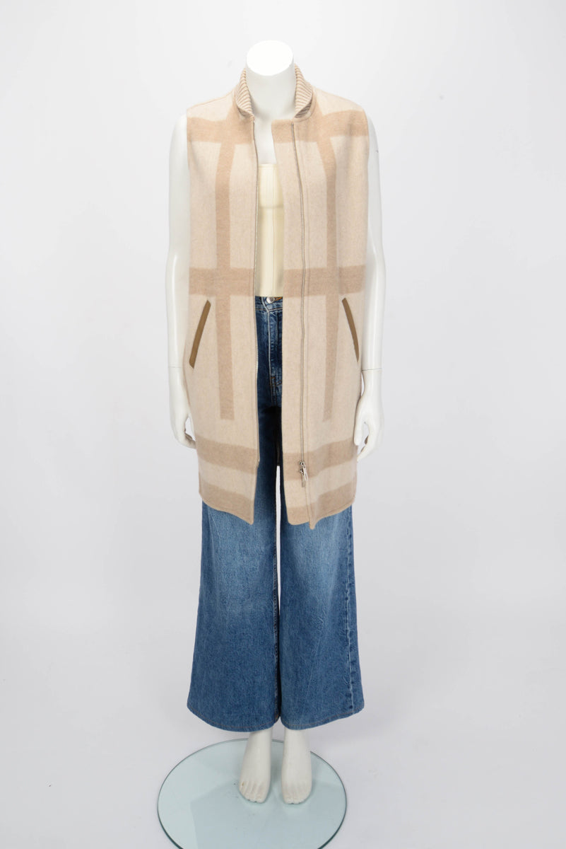 Hermes Beige Cashmere Sleeveless Zip Jacket FR 36