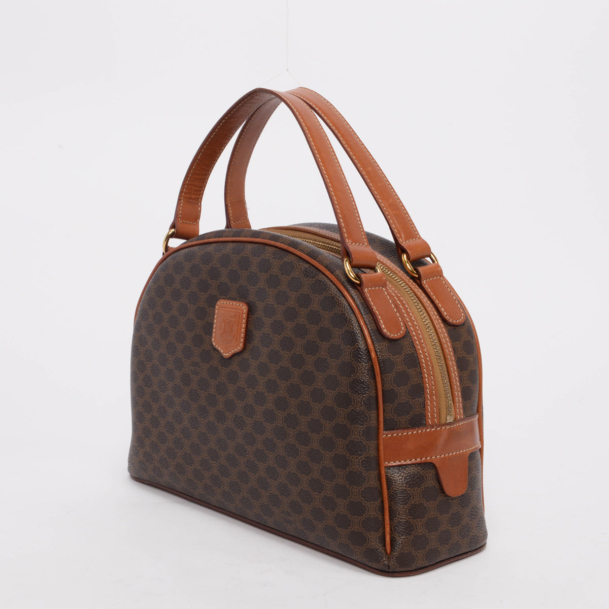 Celine Vintage Tan Macadam Canvas Bowling Bag