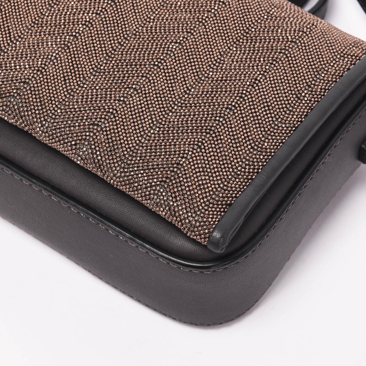 Brunello Cucinelli Charcoal Calfskin Beaded Flap Mini Bag