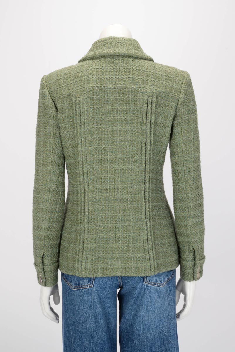 Chanel Sage Green Fantasy Tweed Zip Front Jacket FR 40