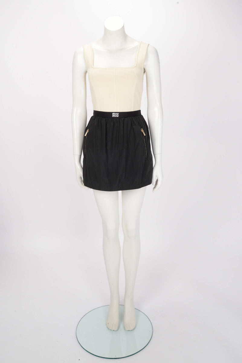 Miu Miu Black Technical Silk Logo Mini Skirt IT 36