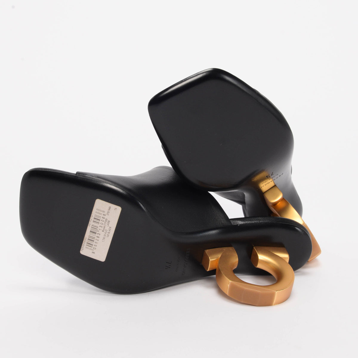 Ferragamo Black Lambskin Astro Mules 7.5