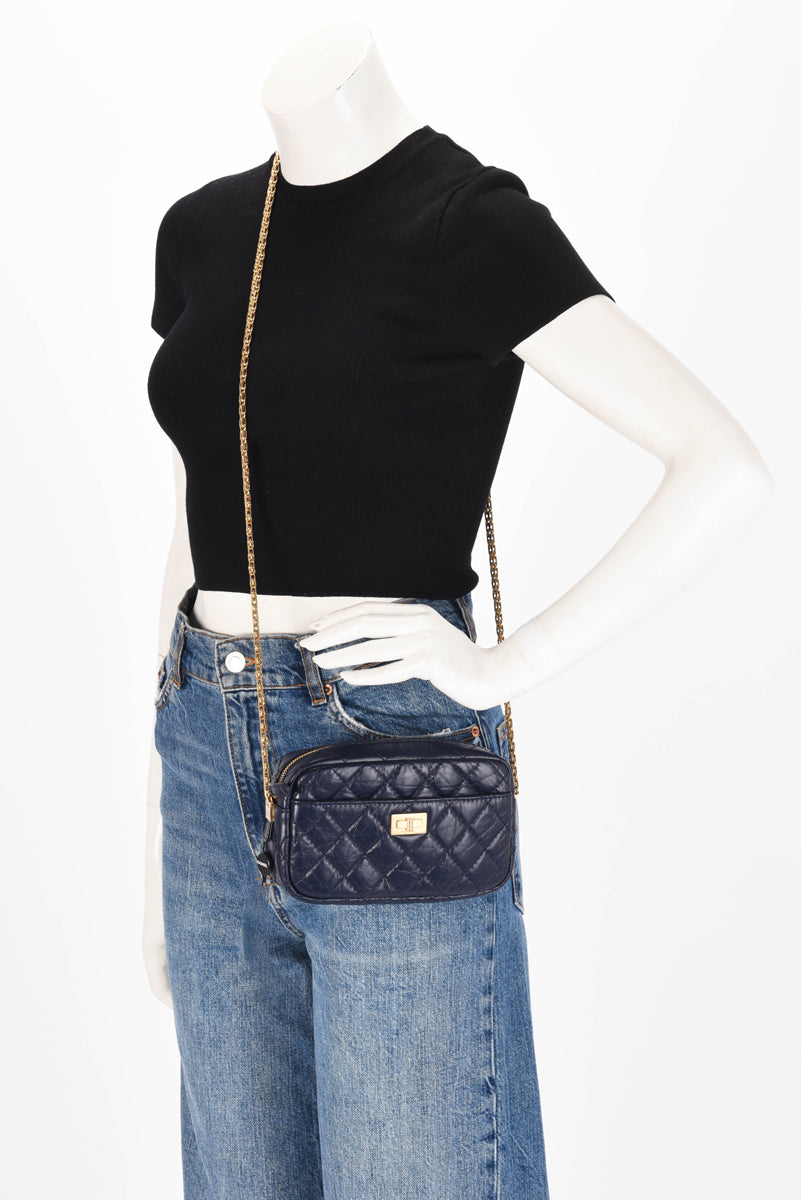 Chanel Navy Aged Quilted Calfskin Mini Reissue Camera Case