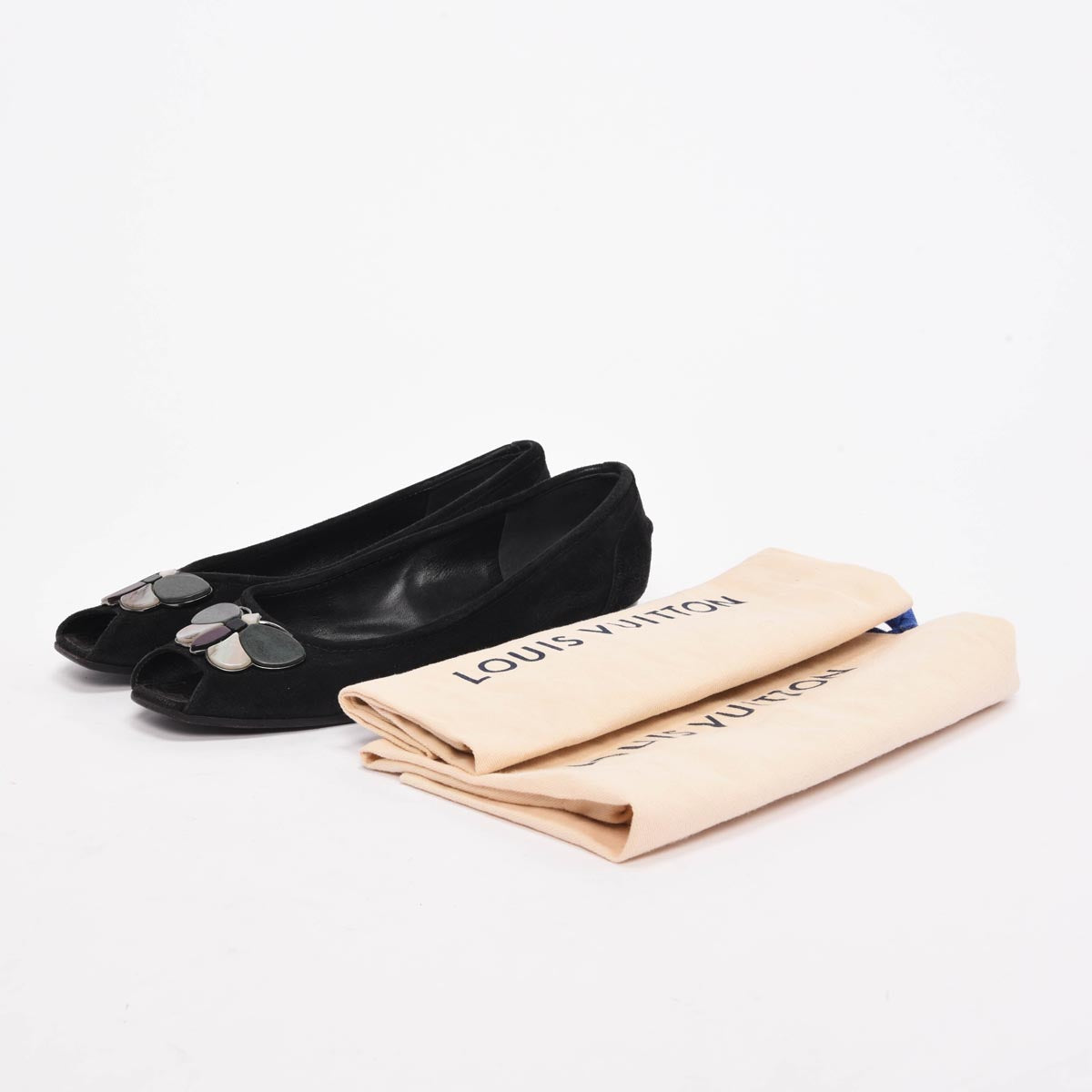 Louis Vuitton Black Suede Butterfly Flats 37.5