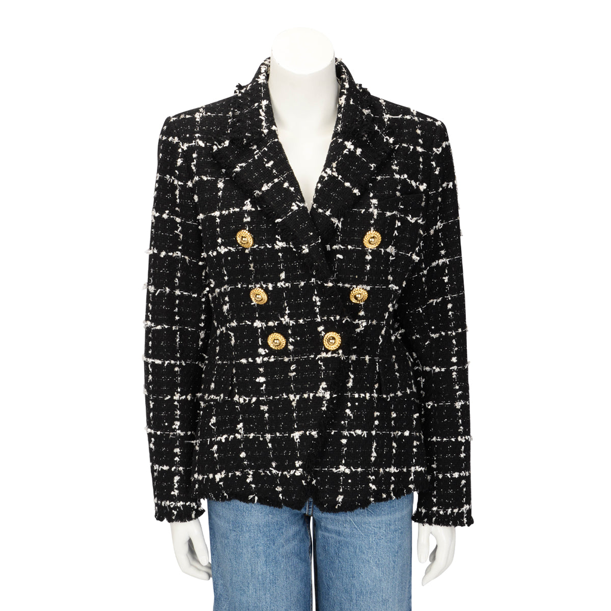 Balmain Black & White Sequin Boucle Classic Blazer FR 44