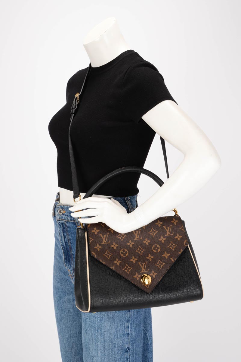 Louis Vuitton Black & Monogram Grained Calfskin Double V Bag
