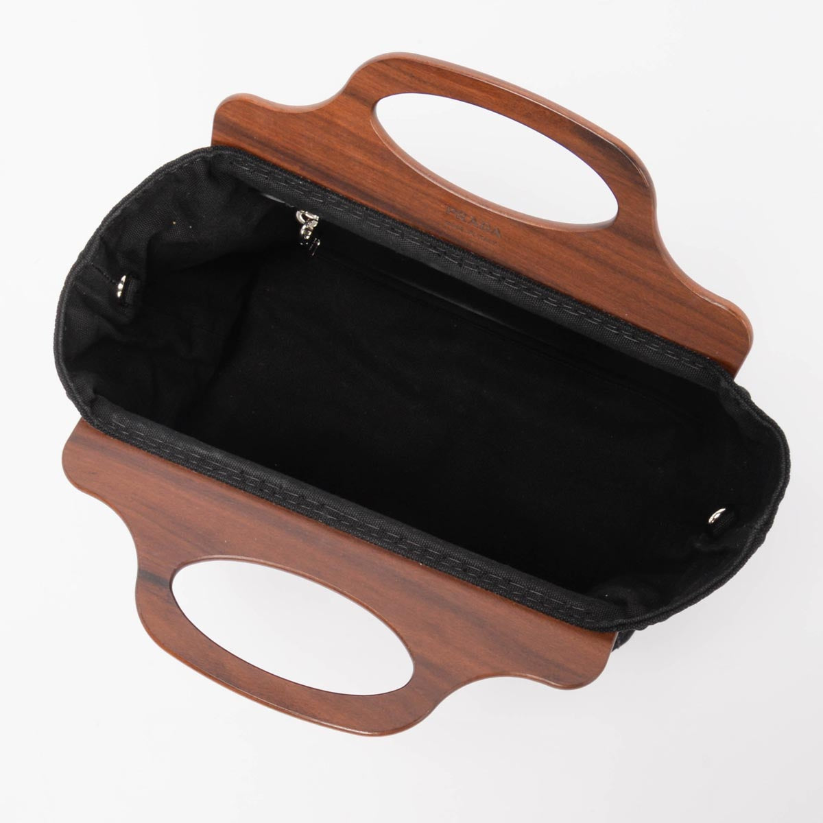 Prada Black Canvas Wood Handle Canapa Tote