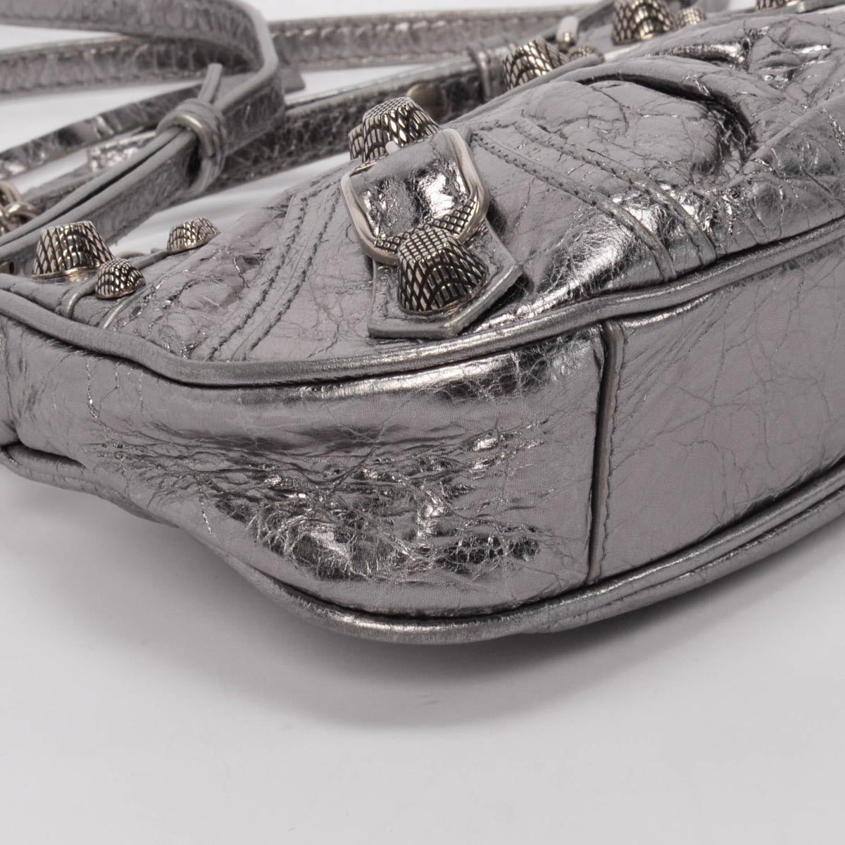 Balenciaga Silver Metallic Lambskin Le Cagole Mini Bag with Chain