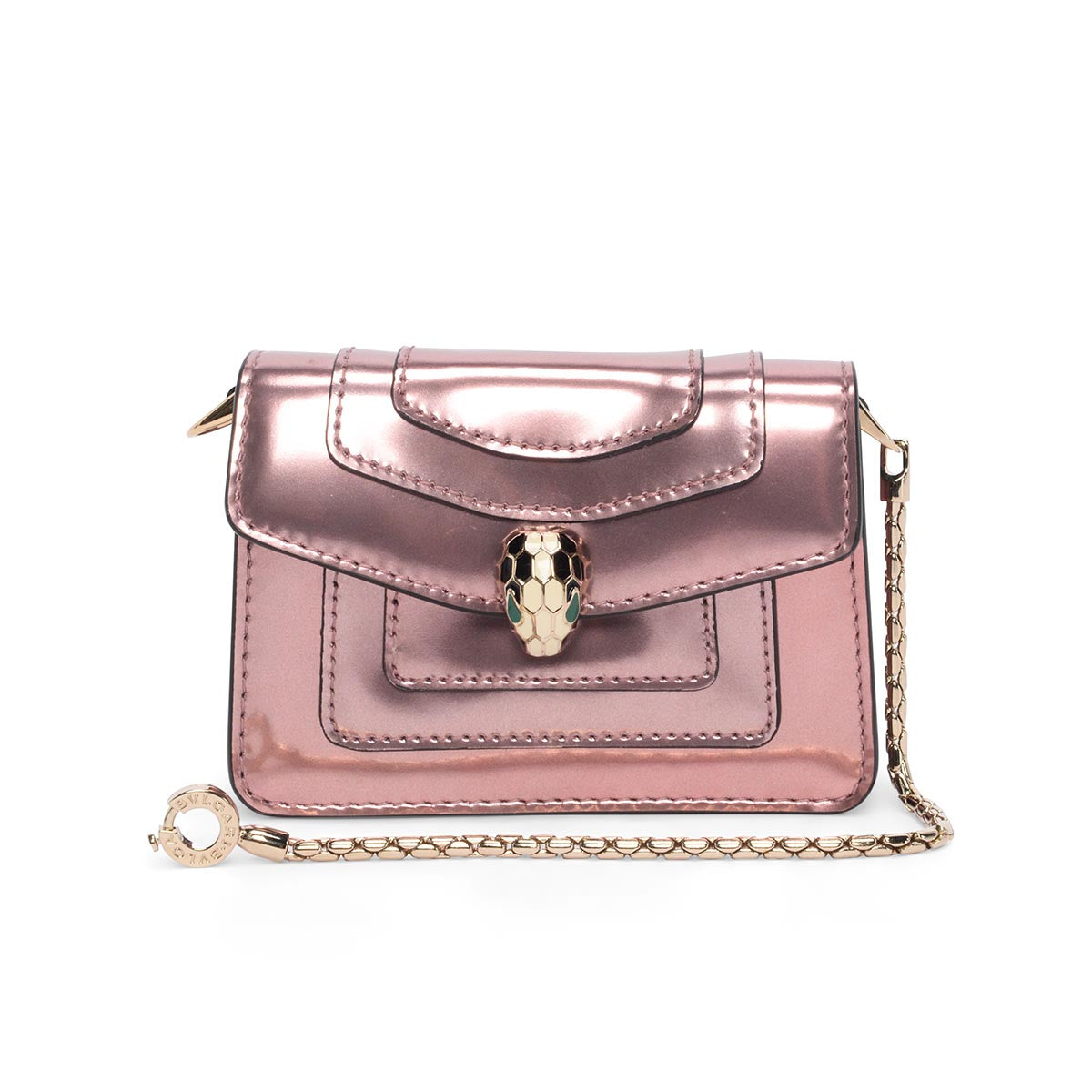 Bulgari Pink Metallic Leather Serpenti Forever Mini Bag Charm
