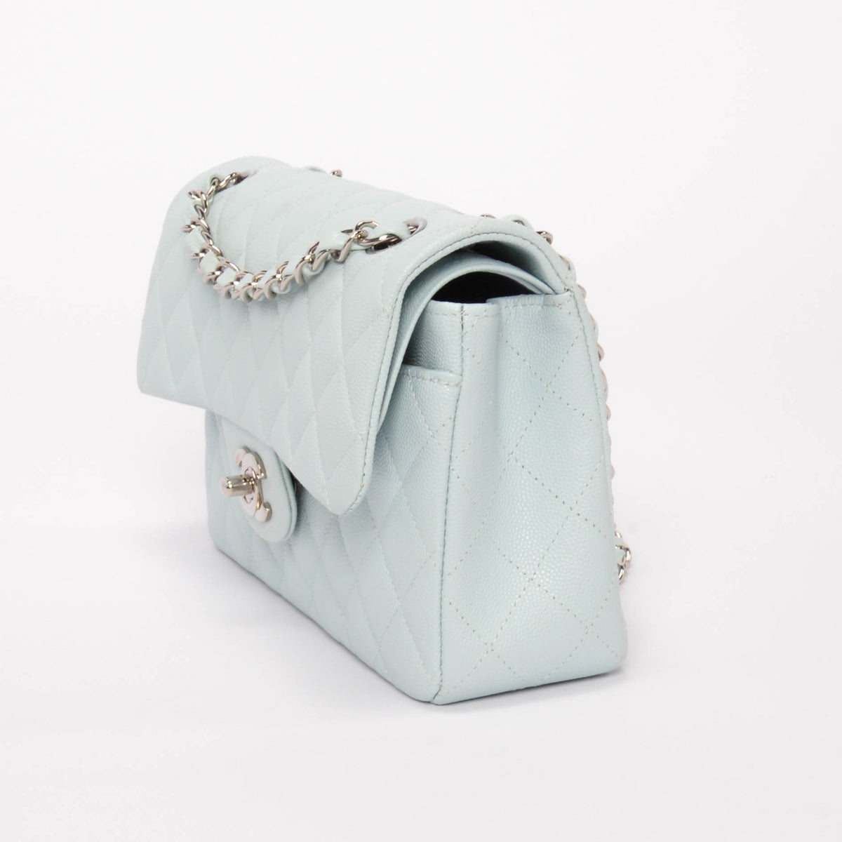 Chanel Light Blue Quilted Caviar Small Classic Flap Bag