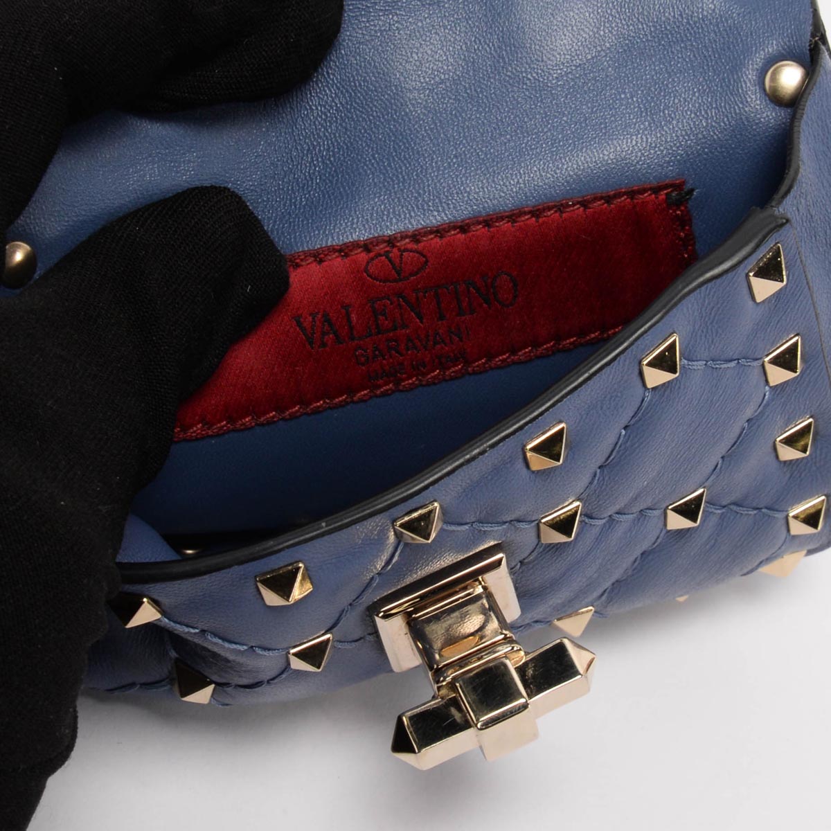 Valentino Blue Nappa Leather Micro Rockstud Spike Bag