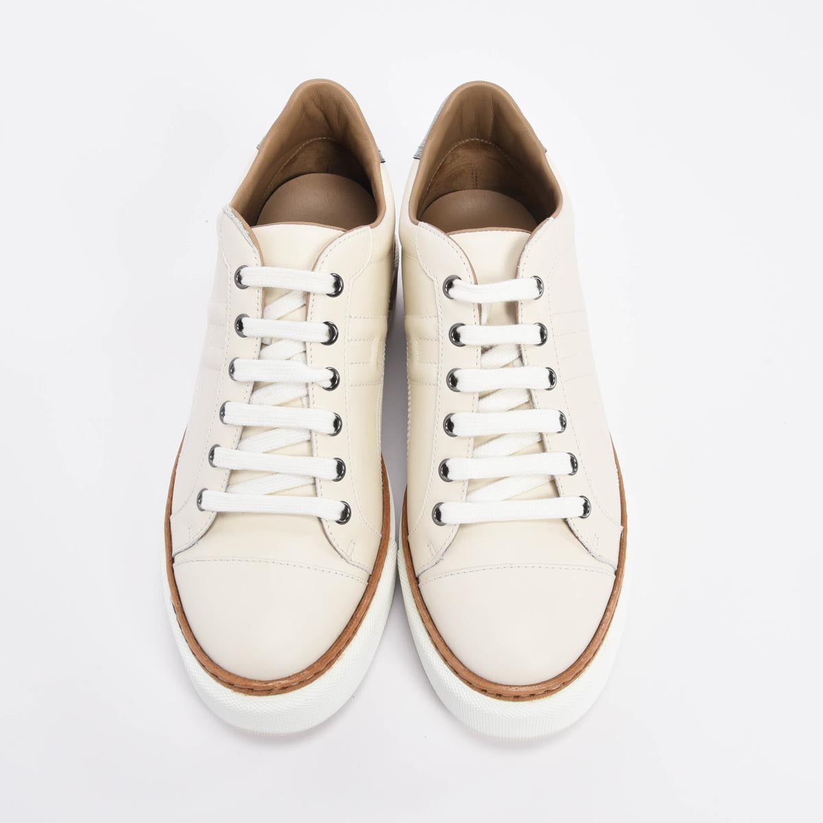 Hermes White Calfskin Polo Sneakers 38.5