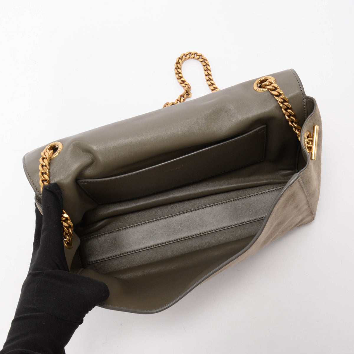 Saint Laurent Khaki Suede Medium Reversible Kate Flap Bag