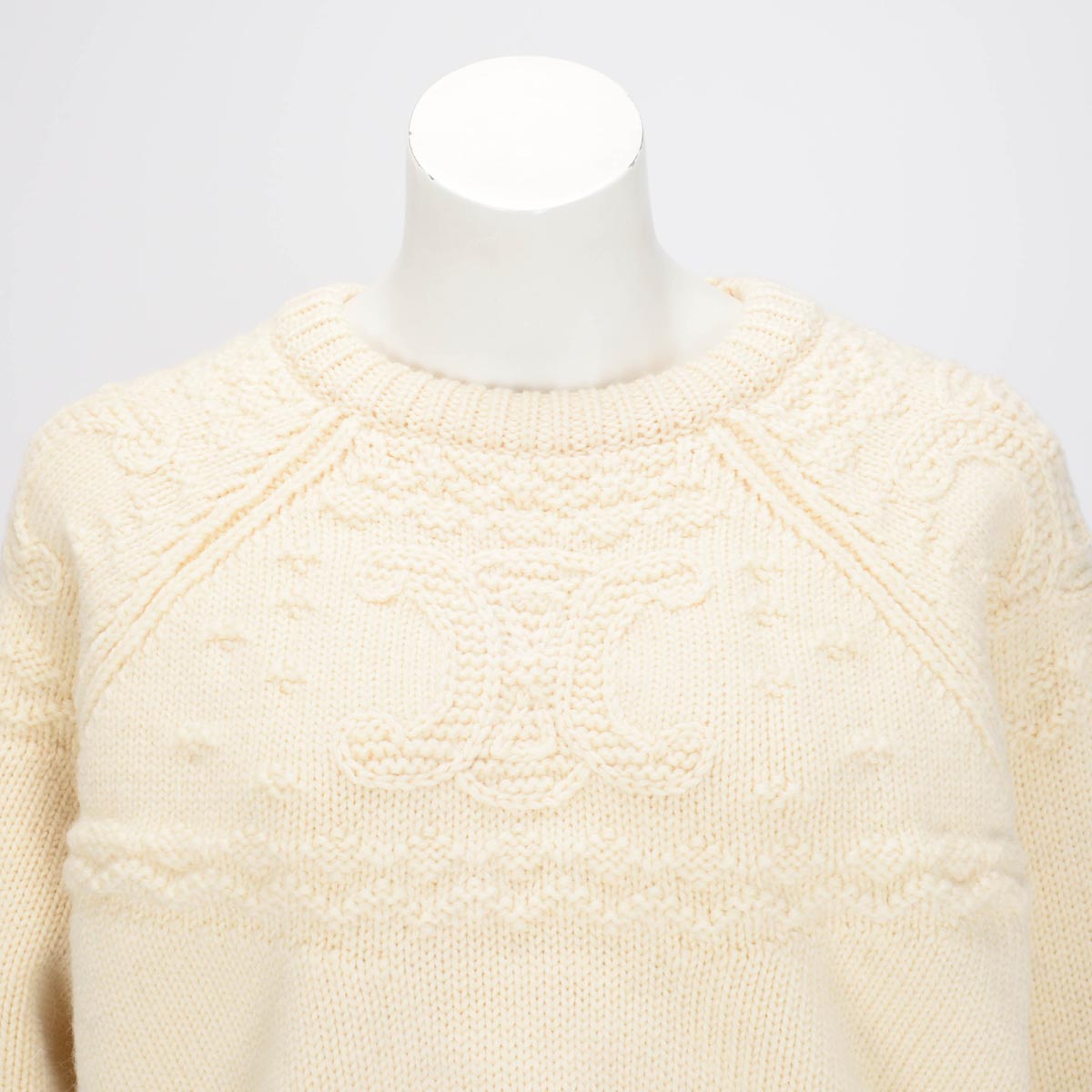 Celine Ecru Wool Knit Triomphe Sweater M