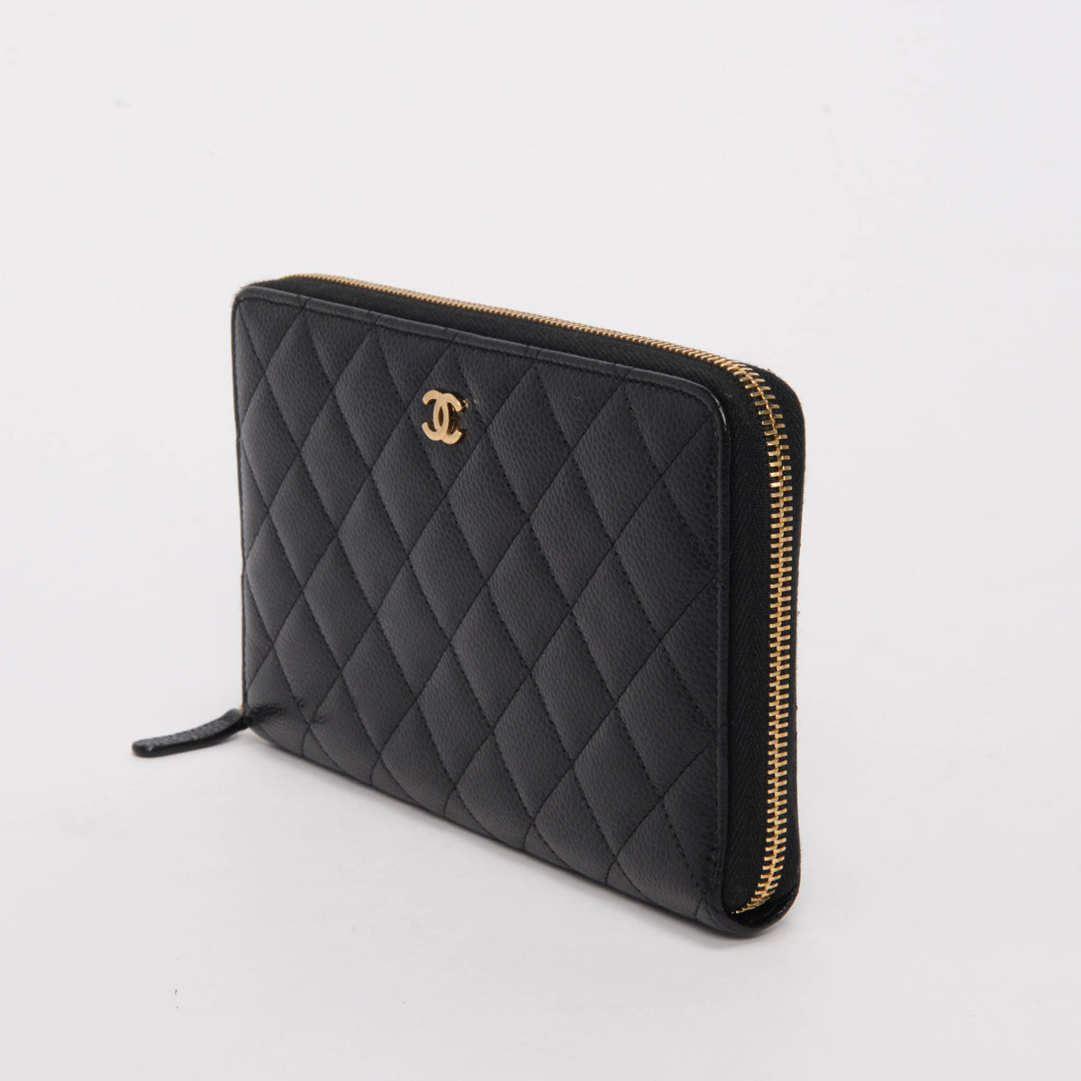 Chanel Black Quilted Caviar Large Zip Around Wallet