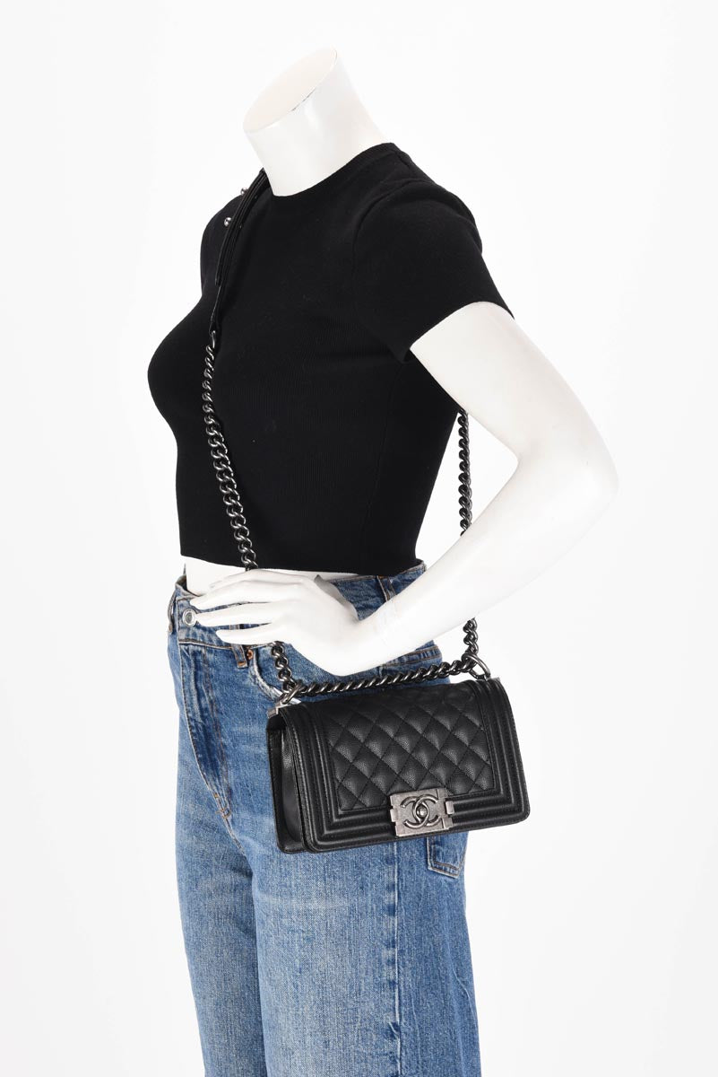 Chanel Black Quilted Caviar Small Boy Bag